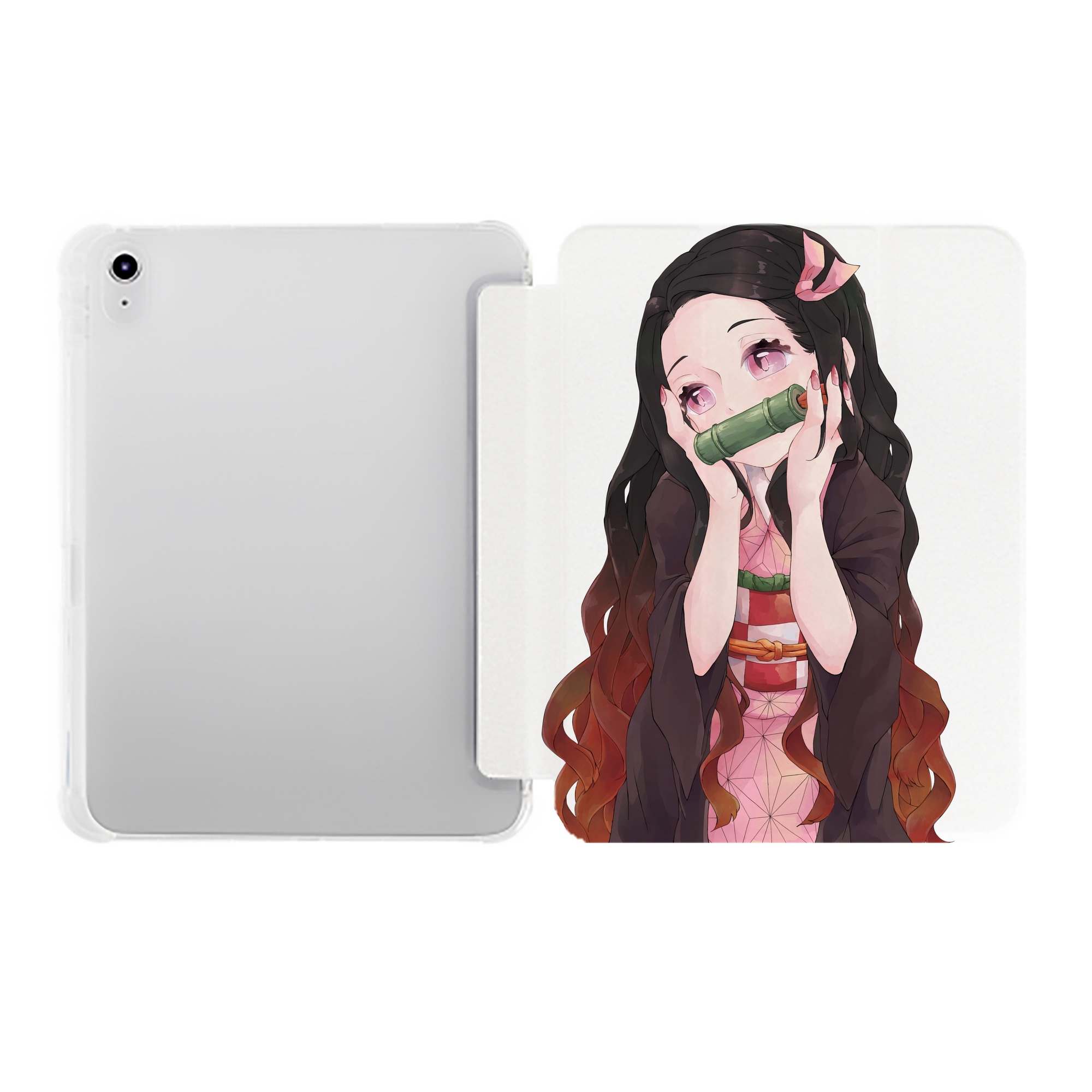 （画像用） 鬼滅の刃（きめつのやいば）竈門 禰󠄀豆子／かまど ねずこ Kamado Nezuko IPad ケース ペン収納付き 三つ折りスタンド PUレザー×シリコン 対応機種9.5/10.5/10.9インチ